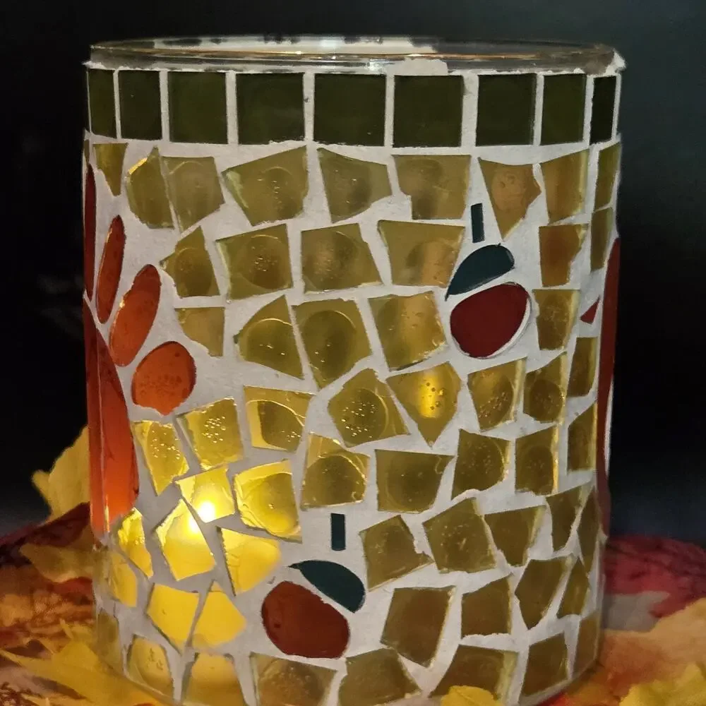 Mosaic Glass Turkey Tealight Candle Holder Orange Red Thanksgiving Centerpiece